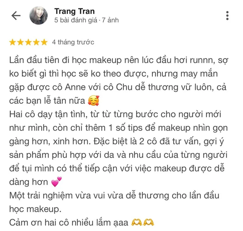 Feedback của Trang Tran của Chu Makeup